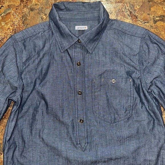 Carhartt Women’s Long Sleeve Collared Half Button Down Shirt Blue Size Small - Picture 1 of 8
